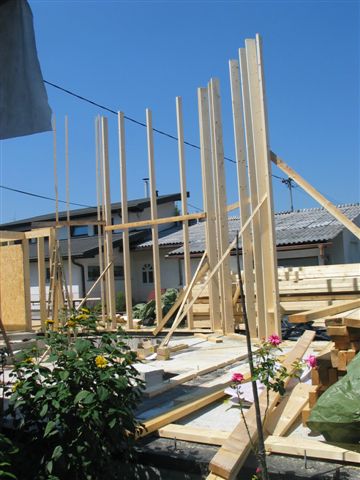 Postavitev lesenega skeleta in zapiranje z OSB ploščami